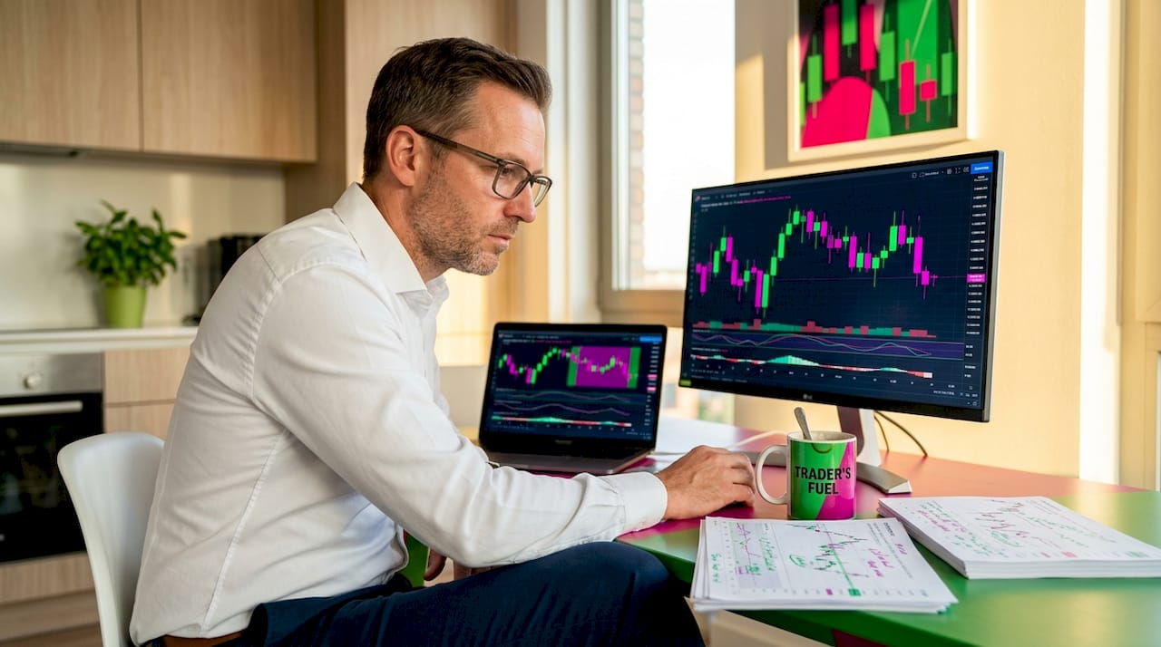 Forex trader reviewing session timing at home