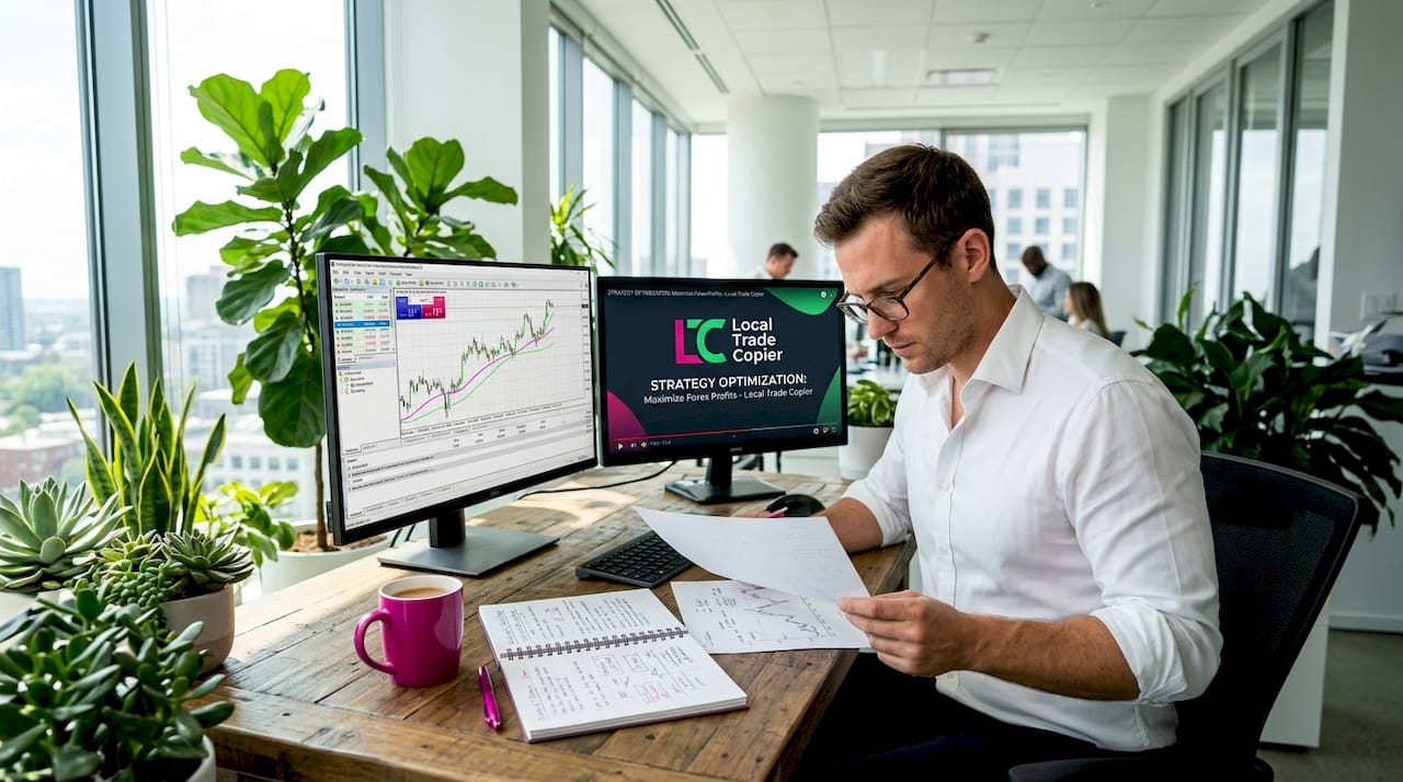Trader studying educational trading content at home desk