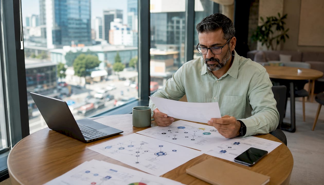 IT professional analyzing cloud server risk documents