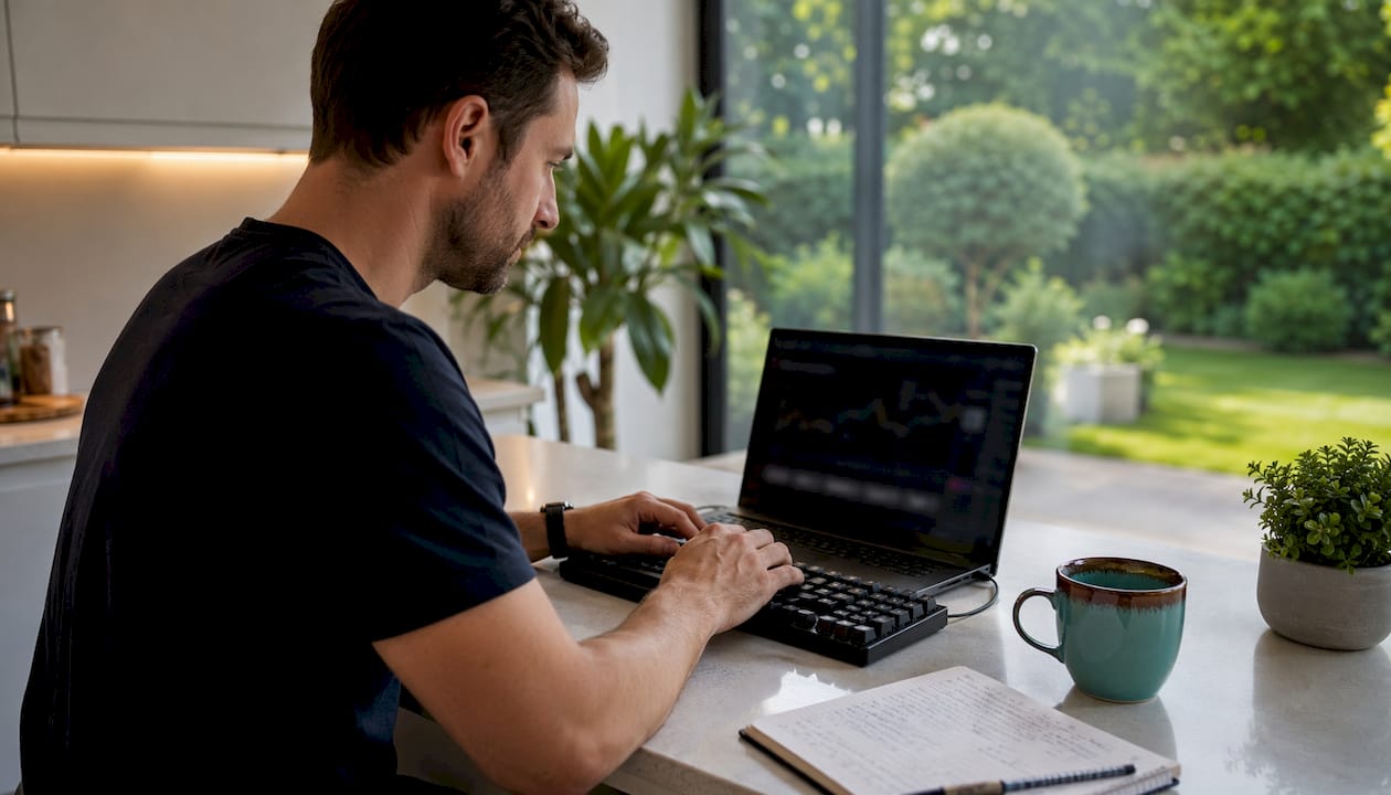 Trader working at home office setup