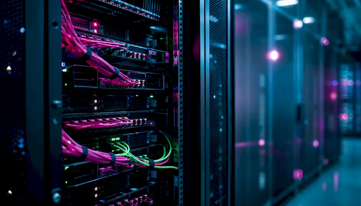 Close-up of dedicated IP VPS server rack