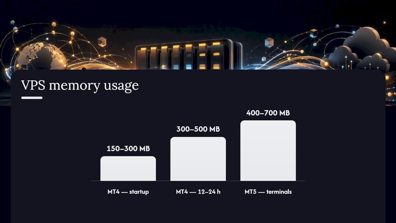 Diagram comparing MT4 and MT5 VPS memory usage