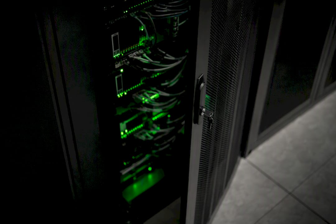 Secure VPS server rack with cables