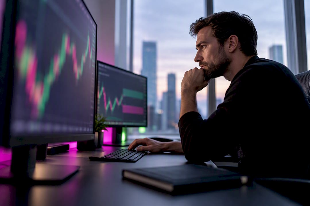 Trading workstation showing pending order charts