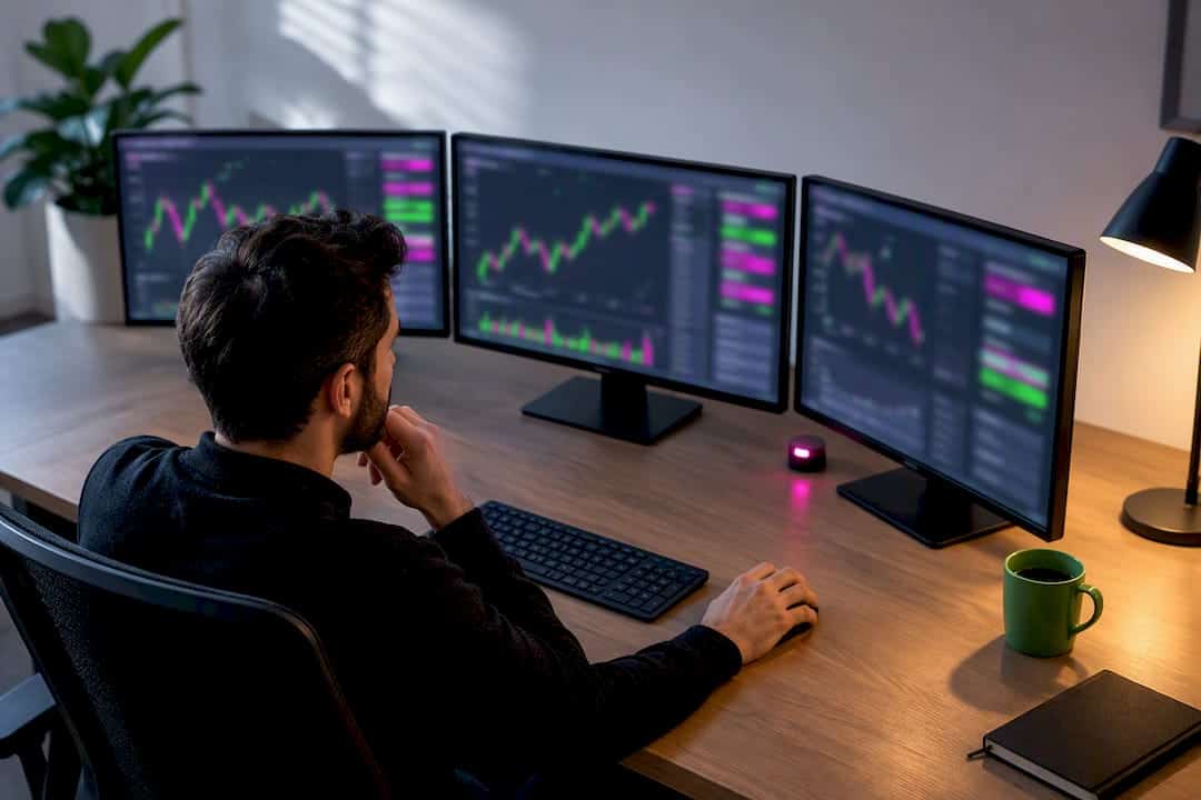 Trader reviewing partial closes across terminals