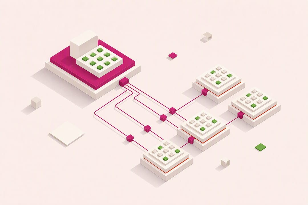 Ilustración isométrica de la replicación de una estrategia de cuadrícula