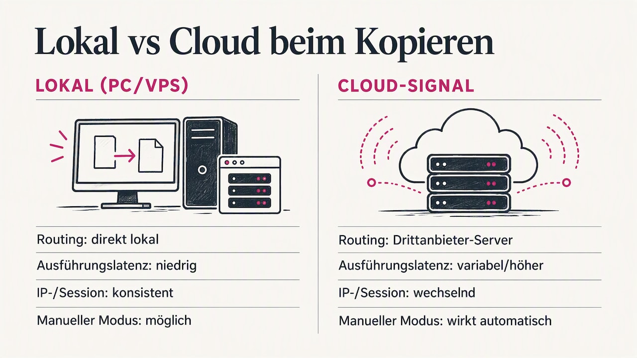 Vergleich zwischen lokalem und cloudbasiertem Trade Copying