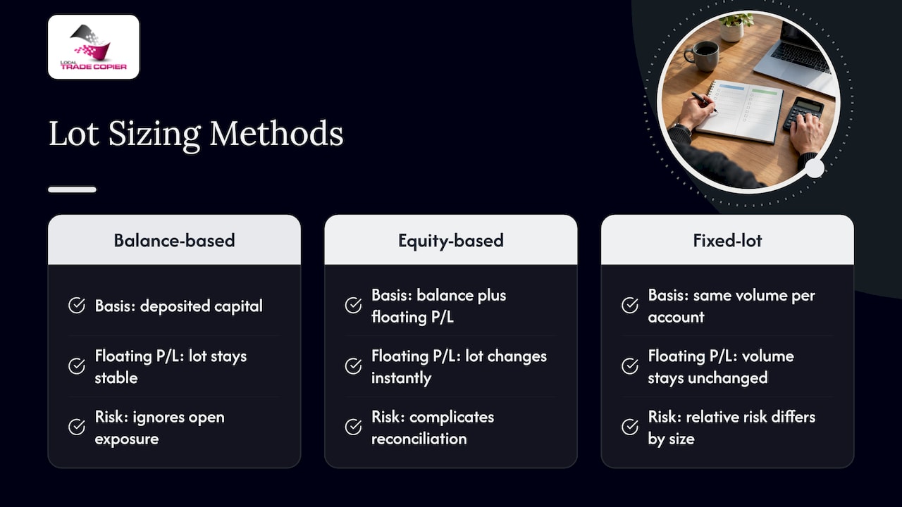 Three lot sizing methods compared across accounts