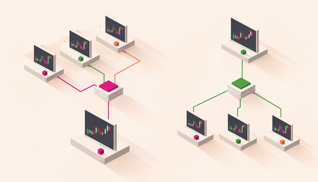 Illustration isométrique des flux vers les comptes clients