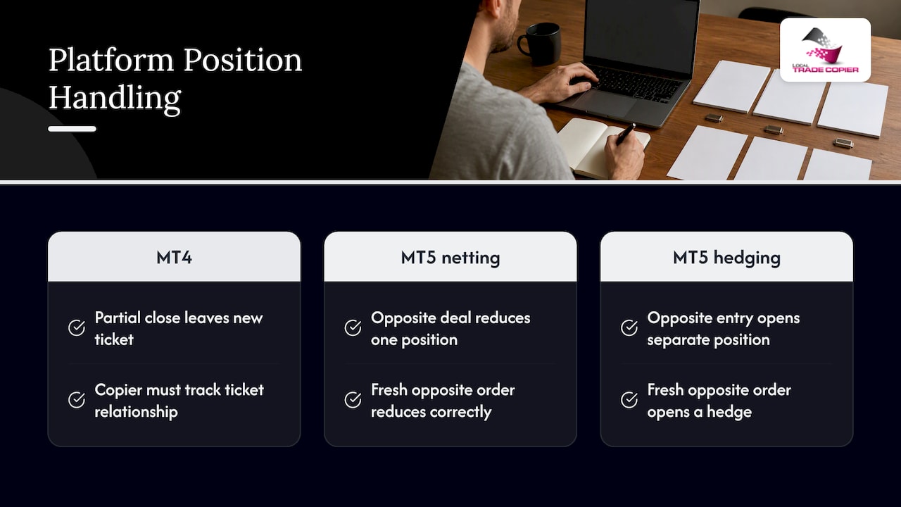 Partial close behavior across MT4 and MT5 account types