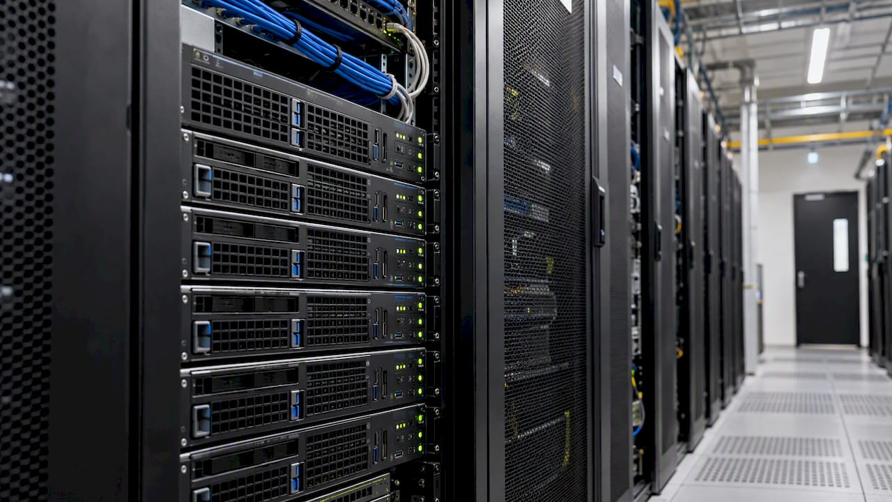 Server racks in a working data center