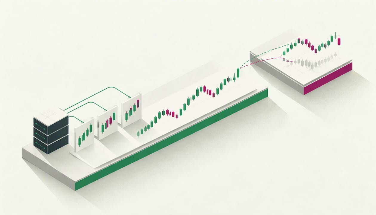 Representación gráfica geométrica de un backtest de trading