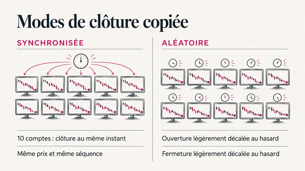 Copie maître vers dix comptes avec horaires décalés