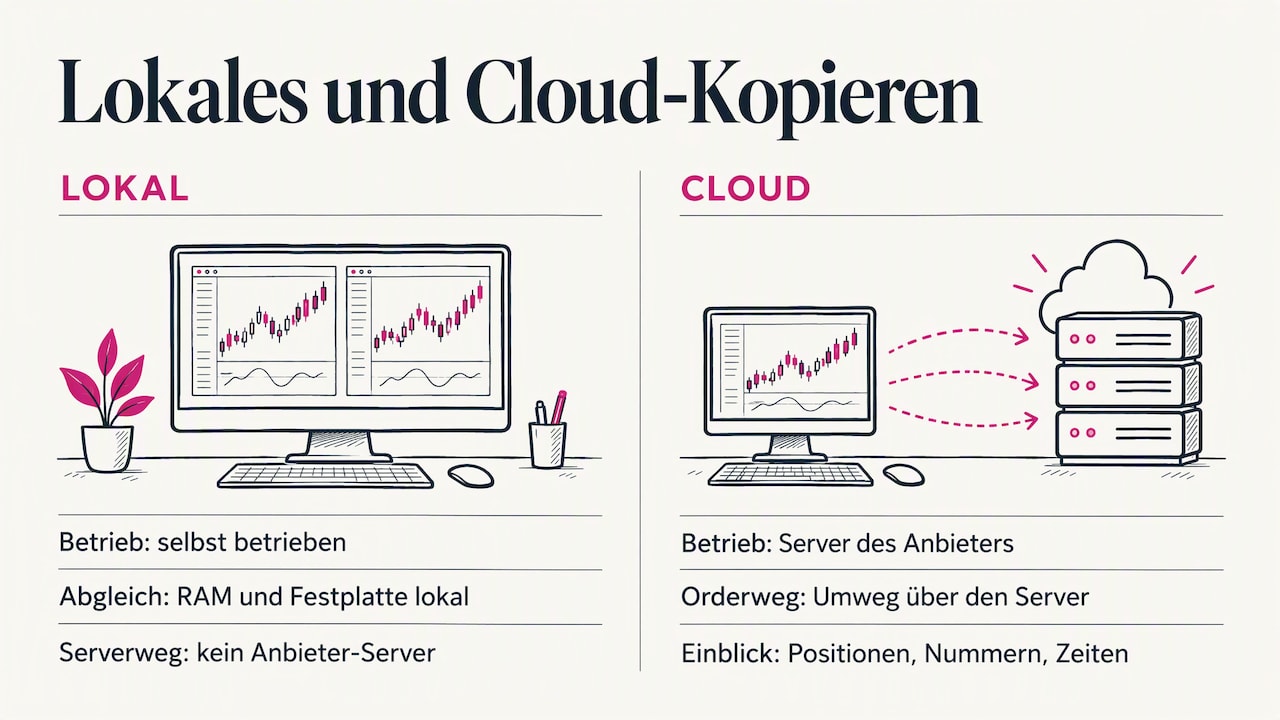 Lokaler und cloudbasierter Tradefluss im Vergleich